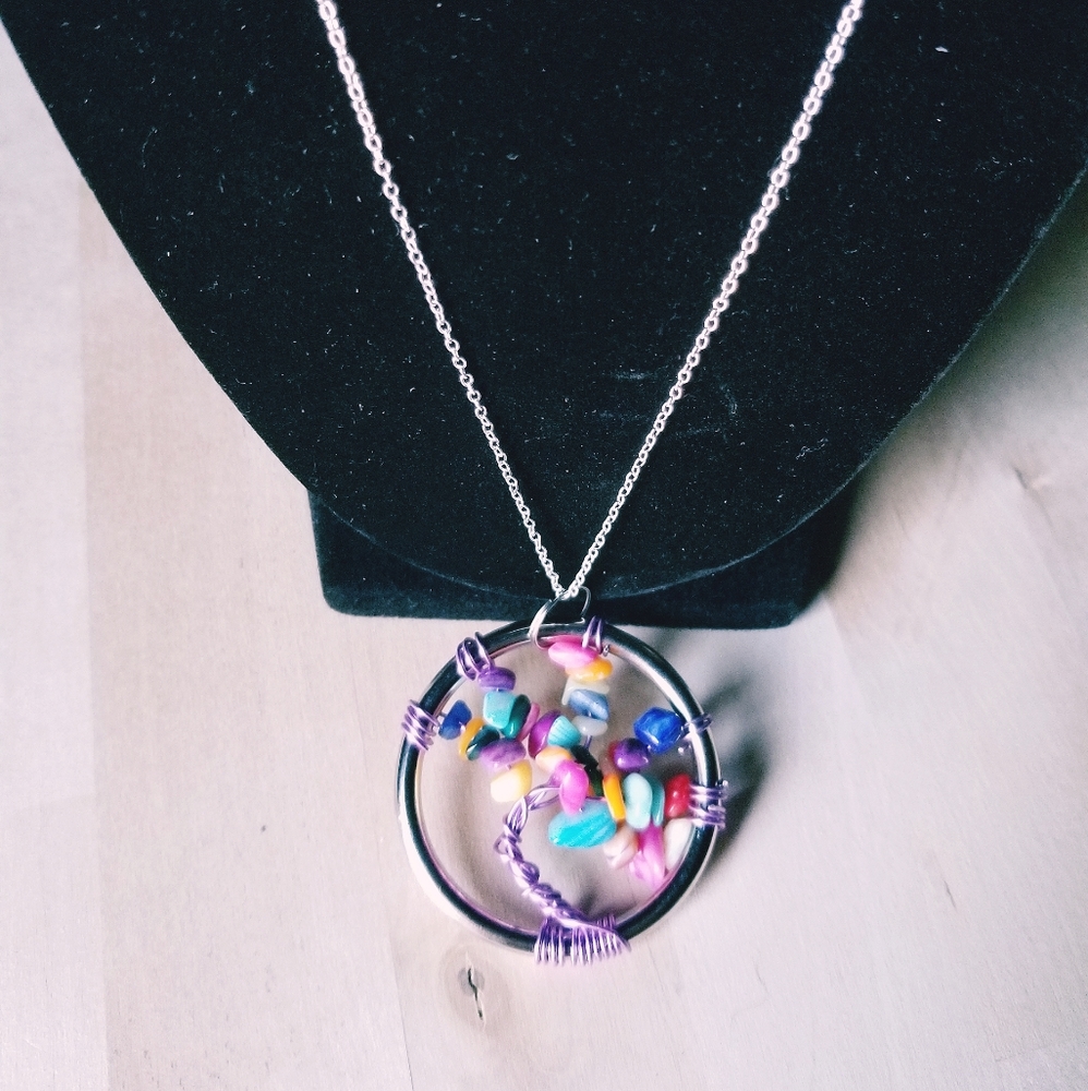 Rainbow quartz Tree of life necklace handm…